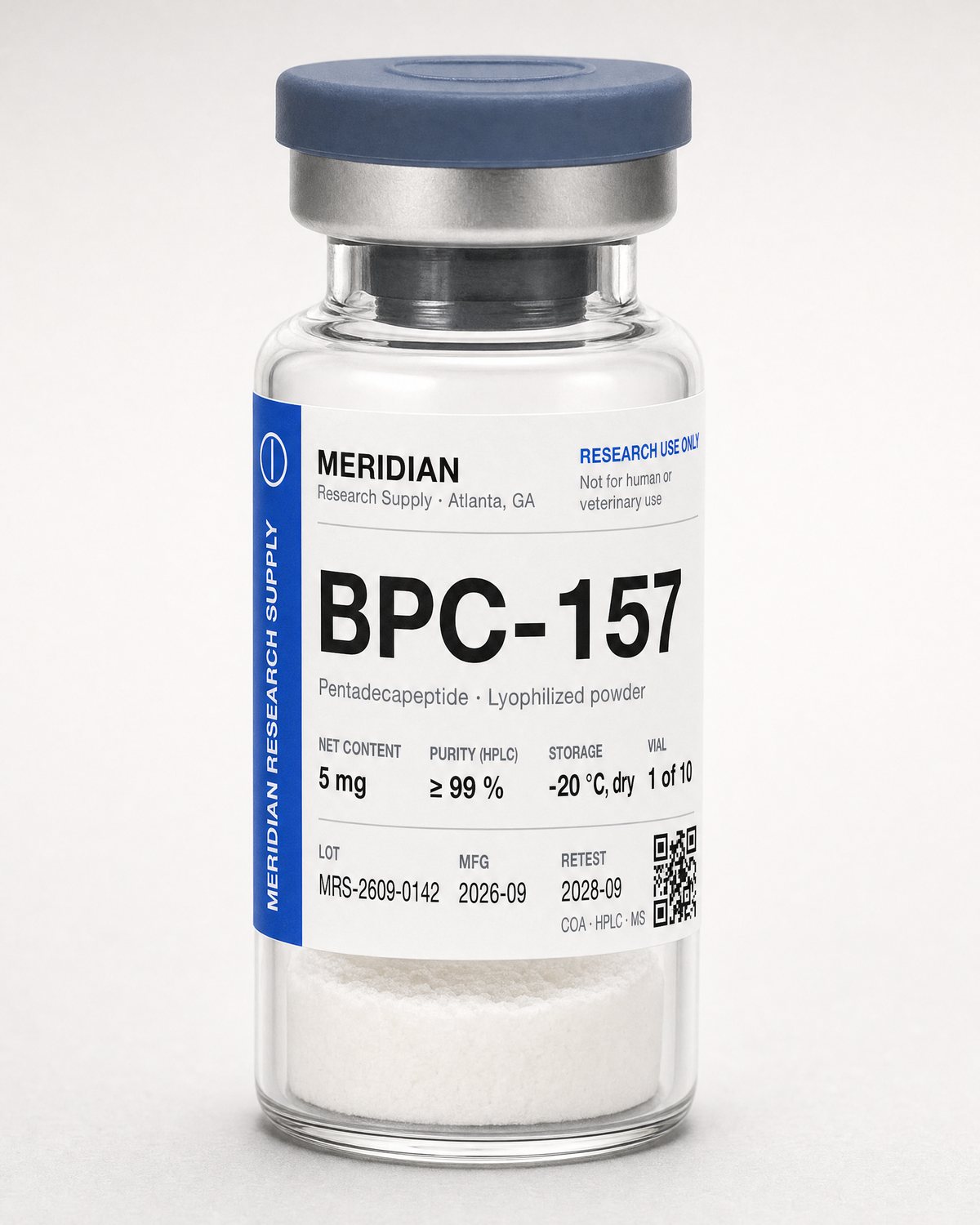 Meridian vial with lot-matched label